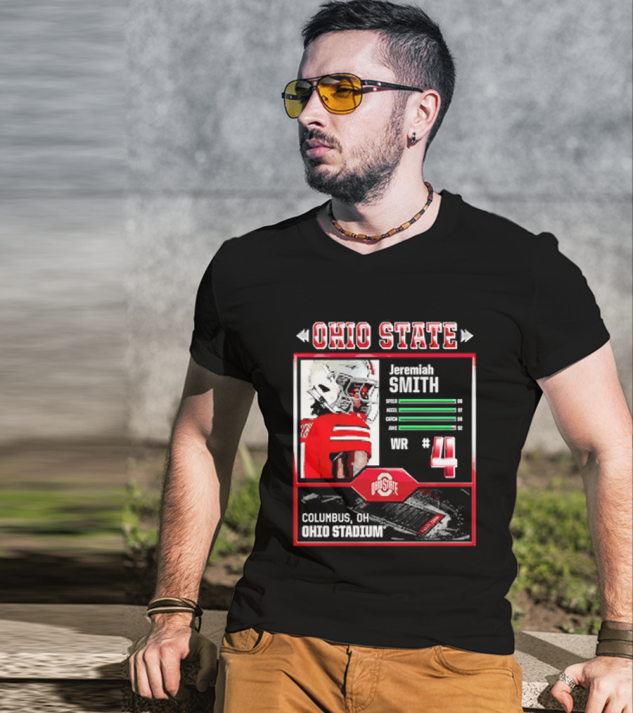 Ohio State Buckeyes Jeremiah Smith Columbus Football Ohio Stadium Number 4 T-Shirt