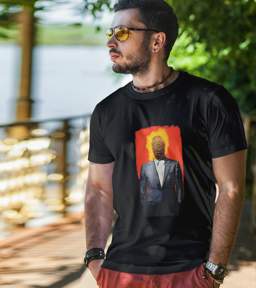 Ignition Man In Tuxedo With Fiery Head On Bold Red T-Shirt