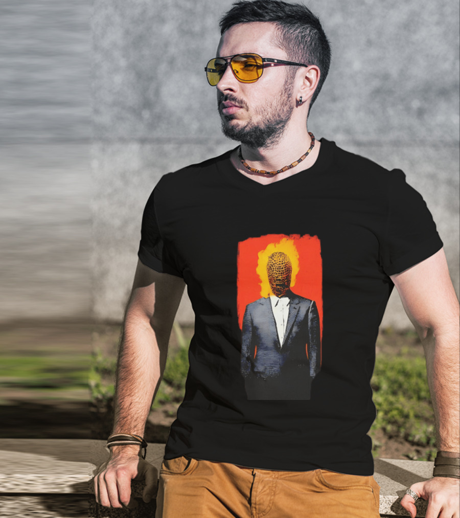 Ignition Man In Tuxedo With Fiery Head On Bold Red T-Shirt