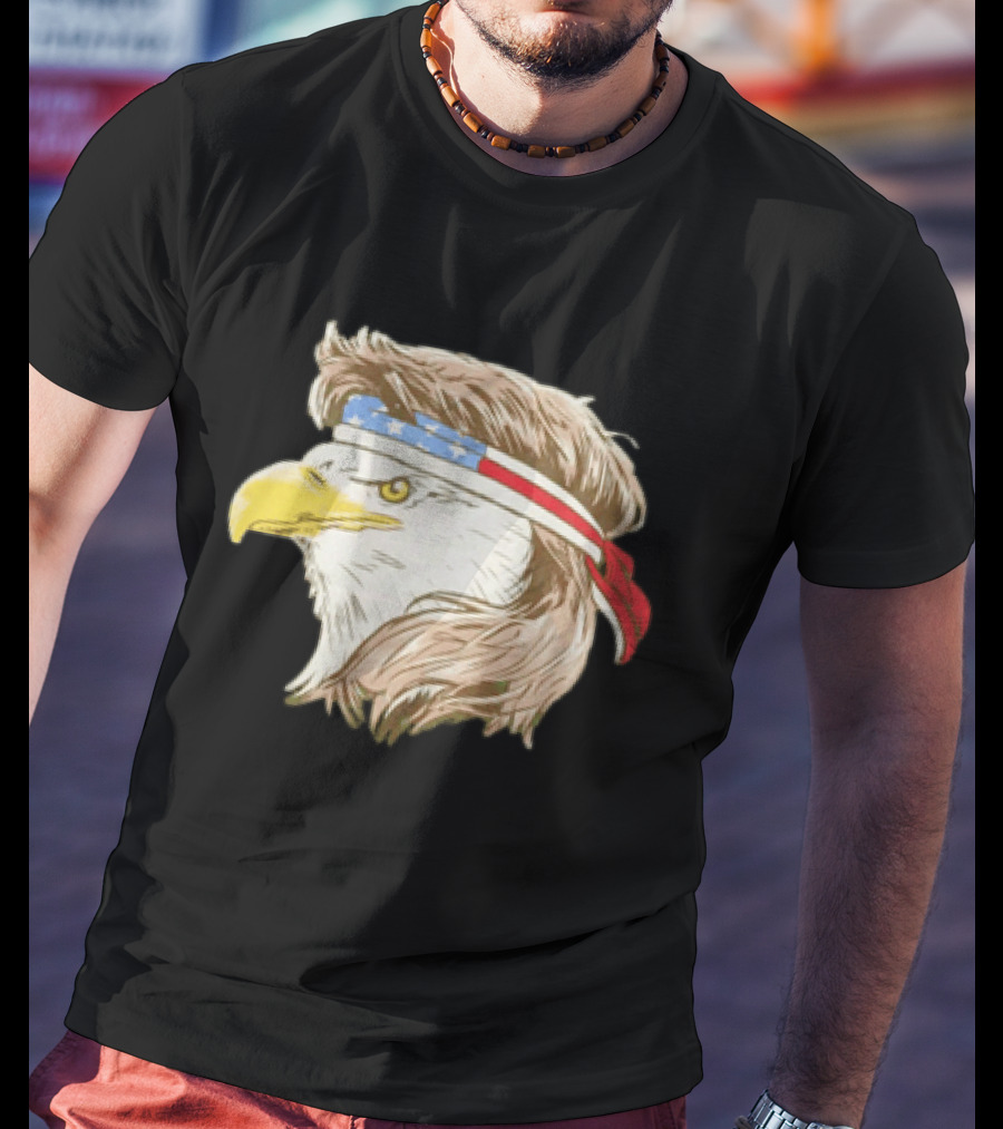 Bald Eagle With American Flag Bandana And Patriotic Hair T-Shirt