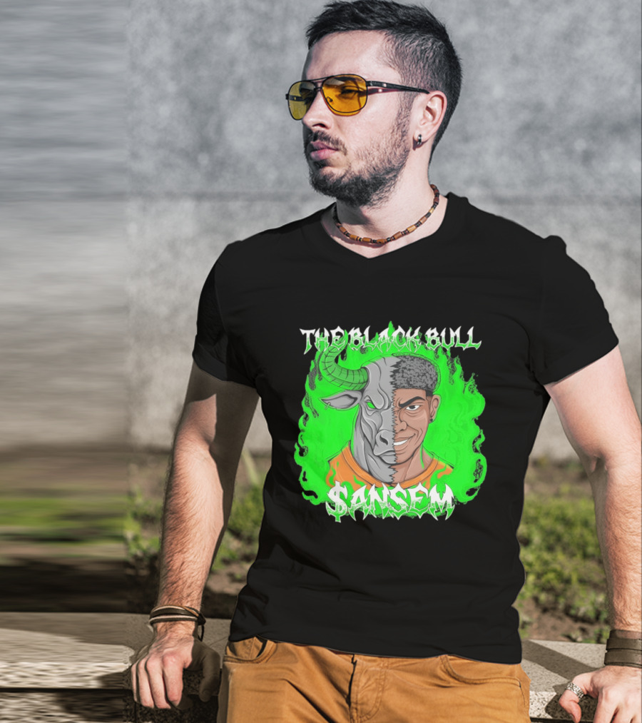 The Black Bull Sansem Half Man Half Bull Green Fire Fusion T-Shirt