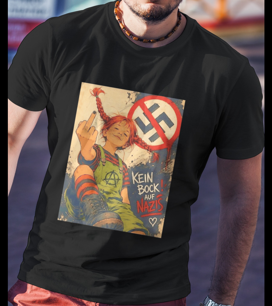 Pippi Longstocking Kein Bock Auf Nazis Middle Finger Anti Nazi Sign Anarchy T-Shirt
