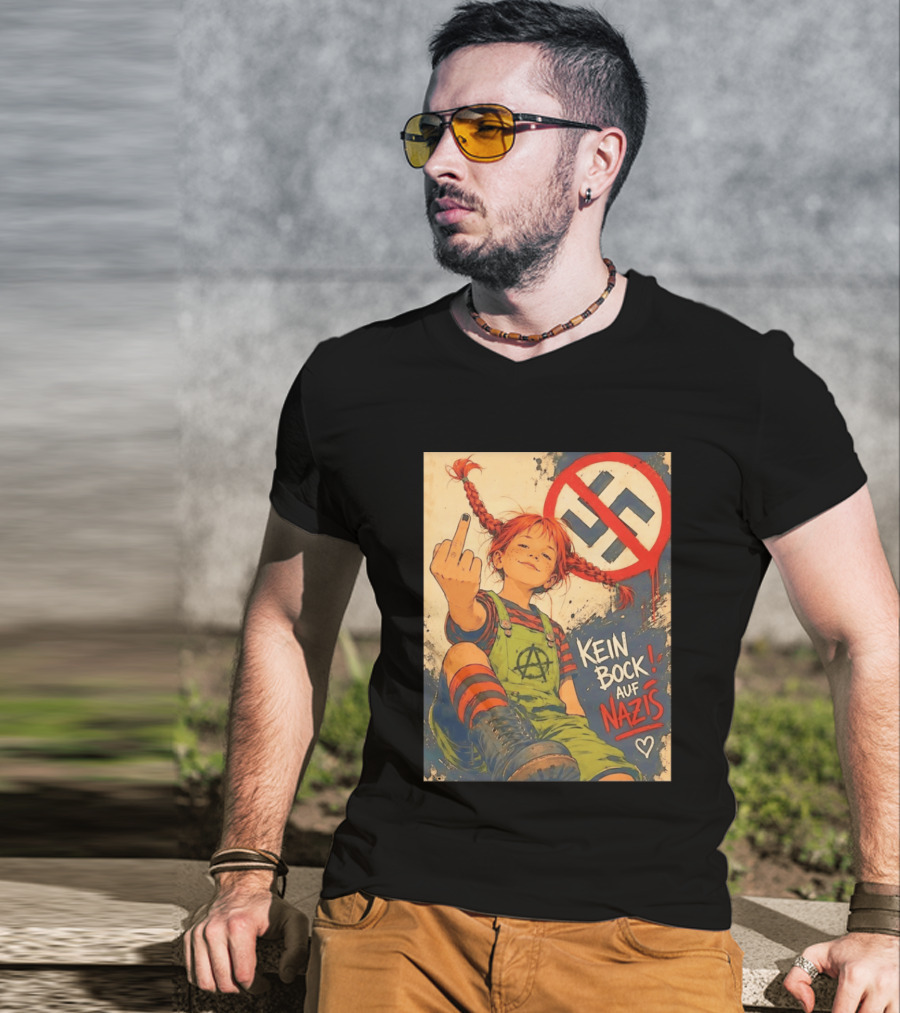 Pippi Longstocking Kein Bock Auf Nazis Middle Finger Anti Nazi Sign Anarchy T-Shirt