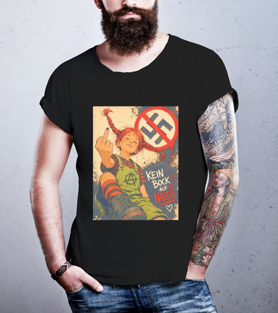 Pippi Longstocking Kein Bock Auf Nazis Middle Finger Anti Nazi Sign Anarchy T-Shirt