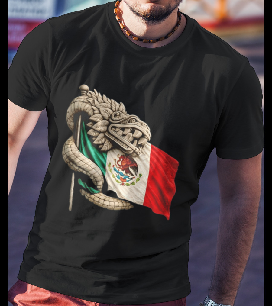 Quetzalcoatl Feathered Serpent Mexico Flag T-Shirt