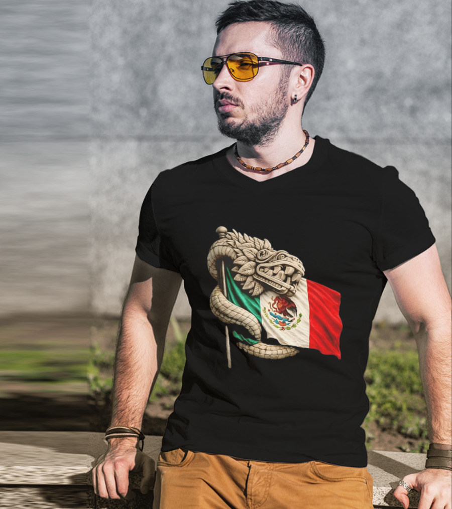 Quetzalcoatl Feathered Serpent Mexico Flag T-Shirt
