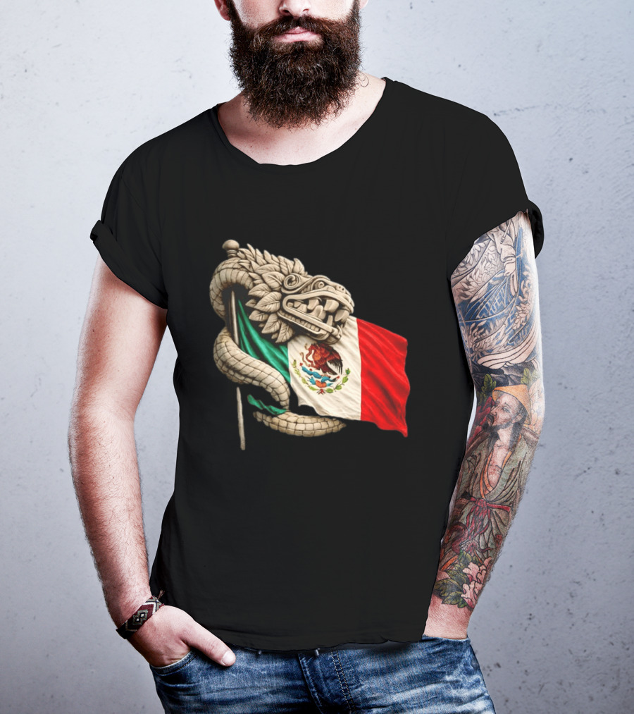 Quetzalcoatl Feathered Serpent Mexico Flag T-Shirt