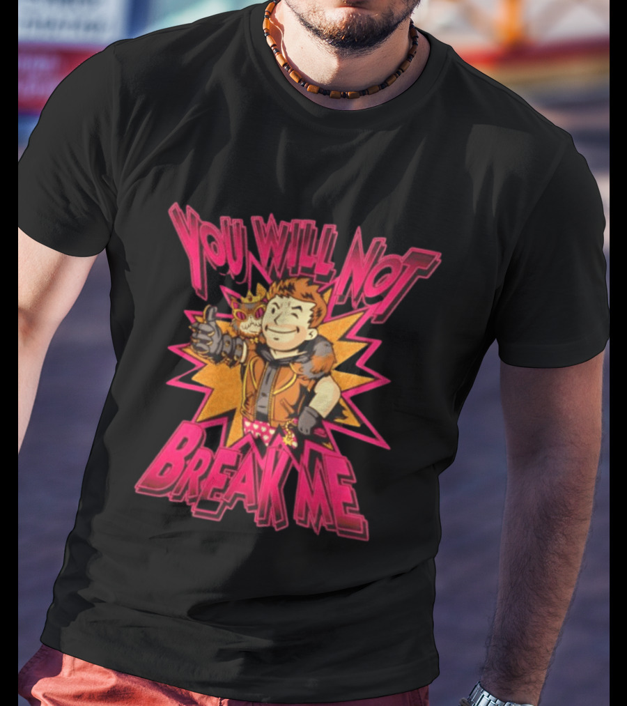 Vault Boy Fallout You Will Not Break Me Thumbs Up Power Armor Explosion T-Shirt