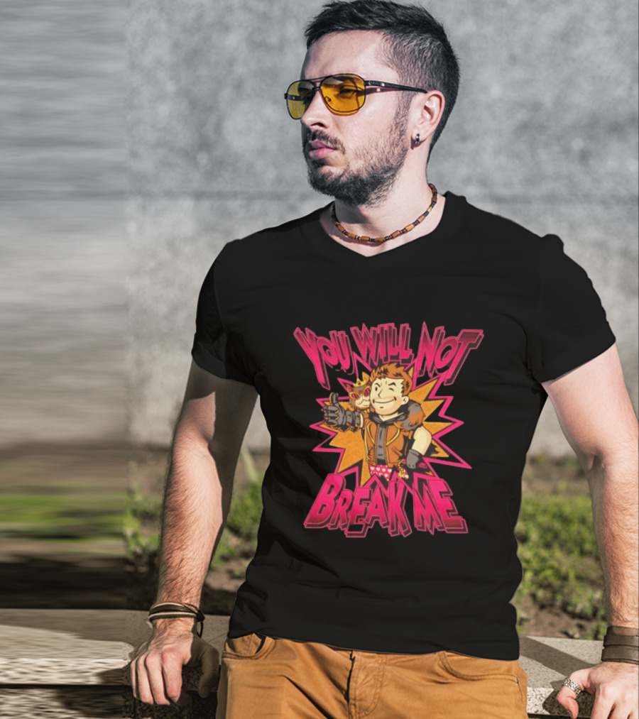Vault Boy Fallout You Will Not Break Me Thumbs Up Power Armor Explosion T-Shirt
