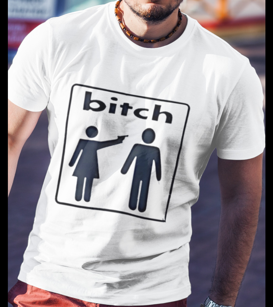Bitch Stick Figure Pointing Gun At Man Stick Figure T-Shirt