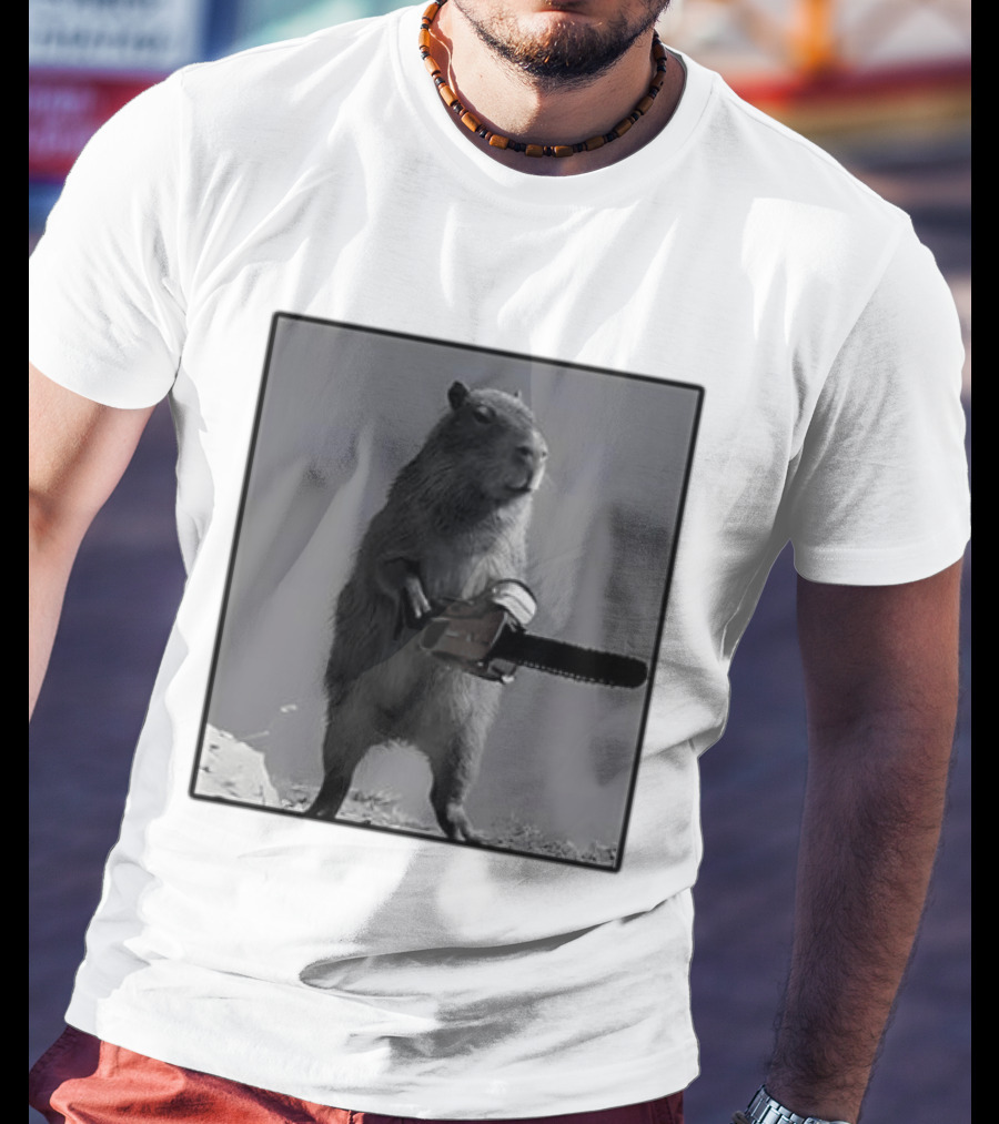 Capybara With Chainsaw Descent Into Madness Signs T-Shirt