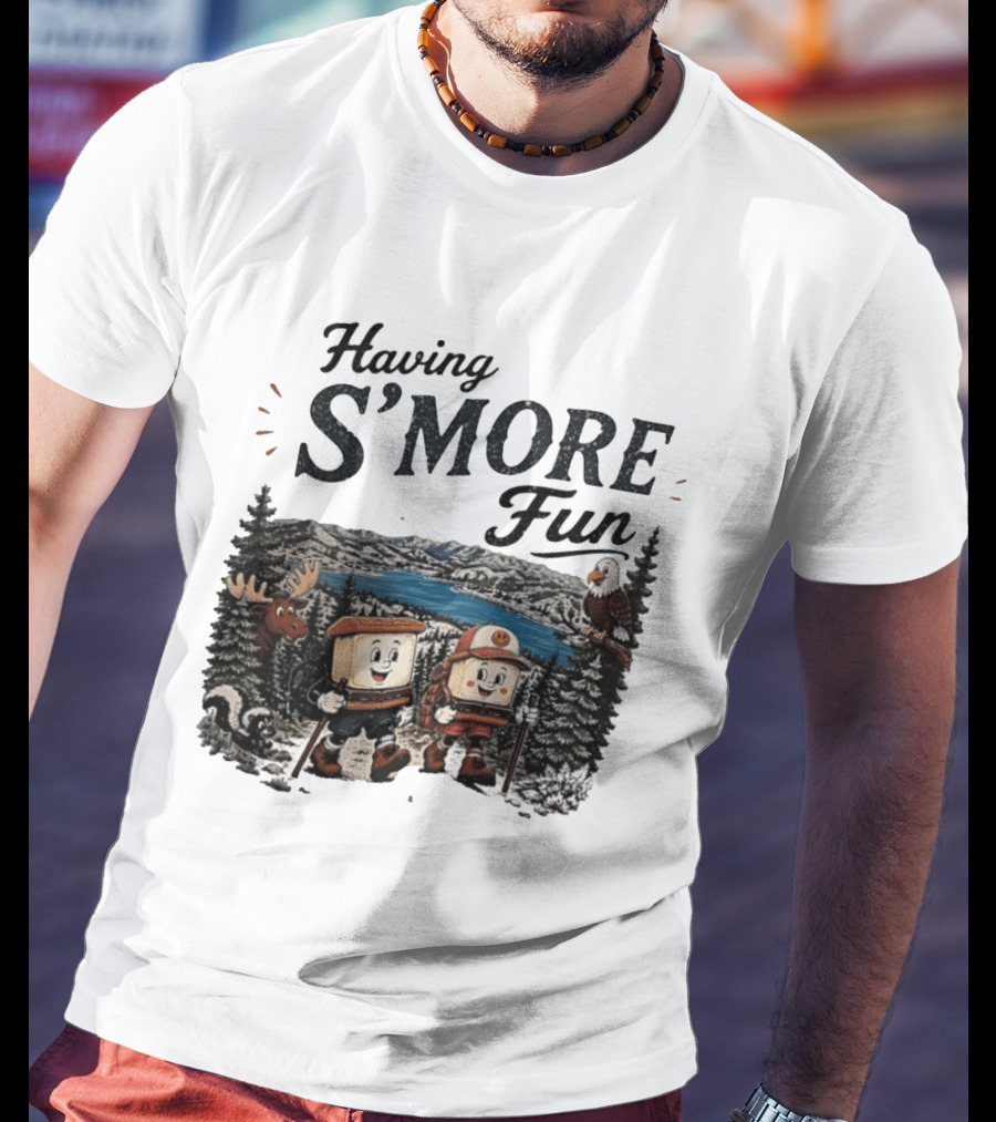 Having S'More Fun Camping Hiking At Bear Lake With Wildlife And Nature Scene T-Shirt