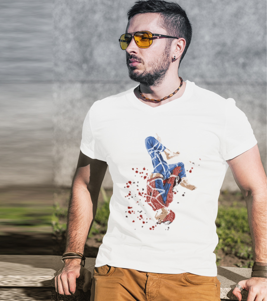 Spider Man Shibari Upside Down Rope Art With Red Flowers T-Shirt