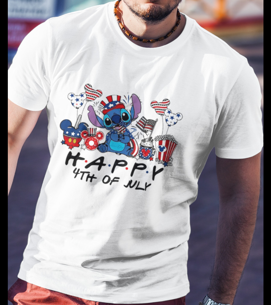 Lilo And Stitch Disney Happy 4th Of July Celebration USA Flags T-Shirt
