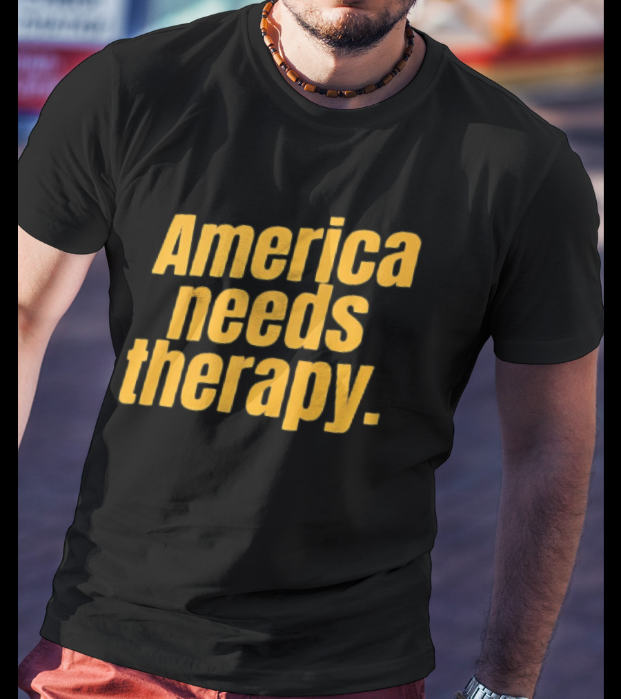 America Needs Therapy Brown Bold Yellow T-Shirt