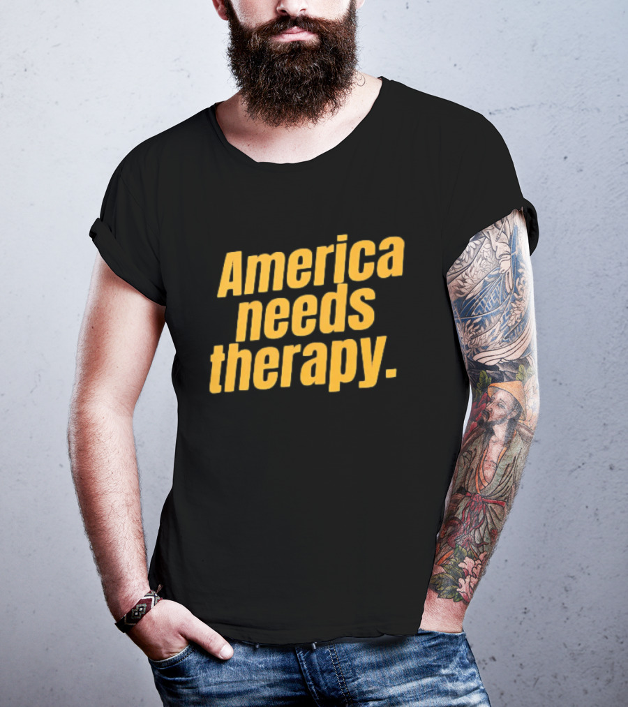 America Needs Therapy Brown Bold Yellow T-Shirt