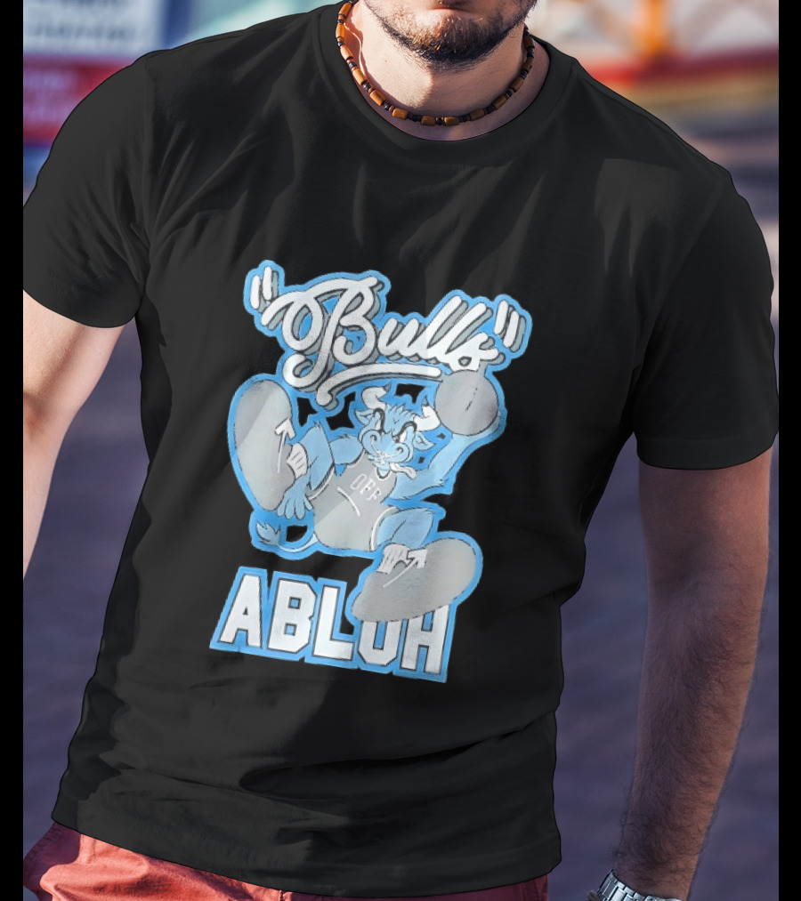 Bulls Abluh Off Blue Cartoon Basketball Character Jumping T-Shirt