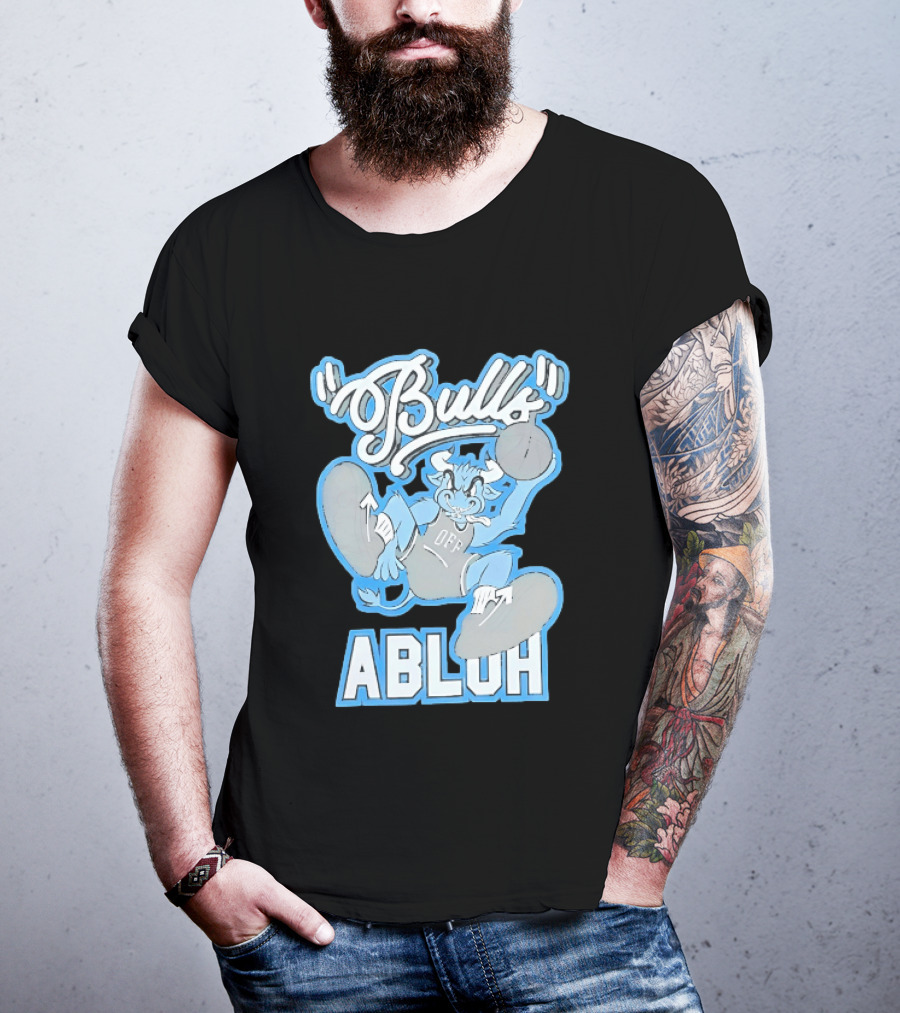 Bulls Abluh Off Blue Cartoon Basketball Character Jumping T-Shirt