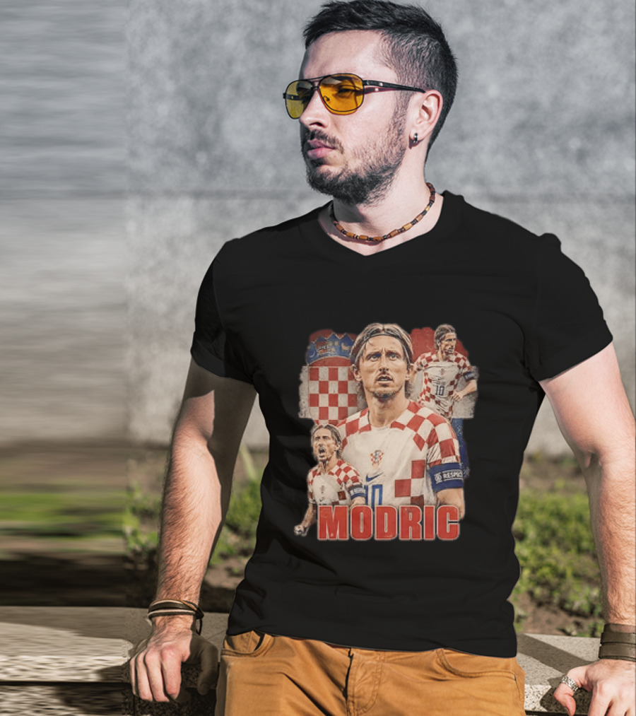 Luka Modric Croatia National Team Footballer With Croatian Flag And Number 10 T-Shirt