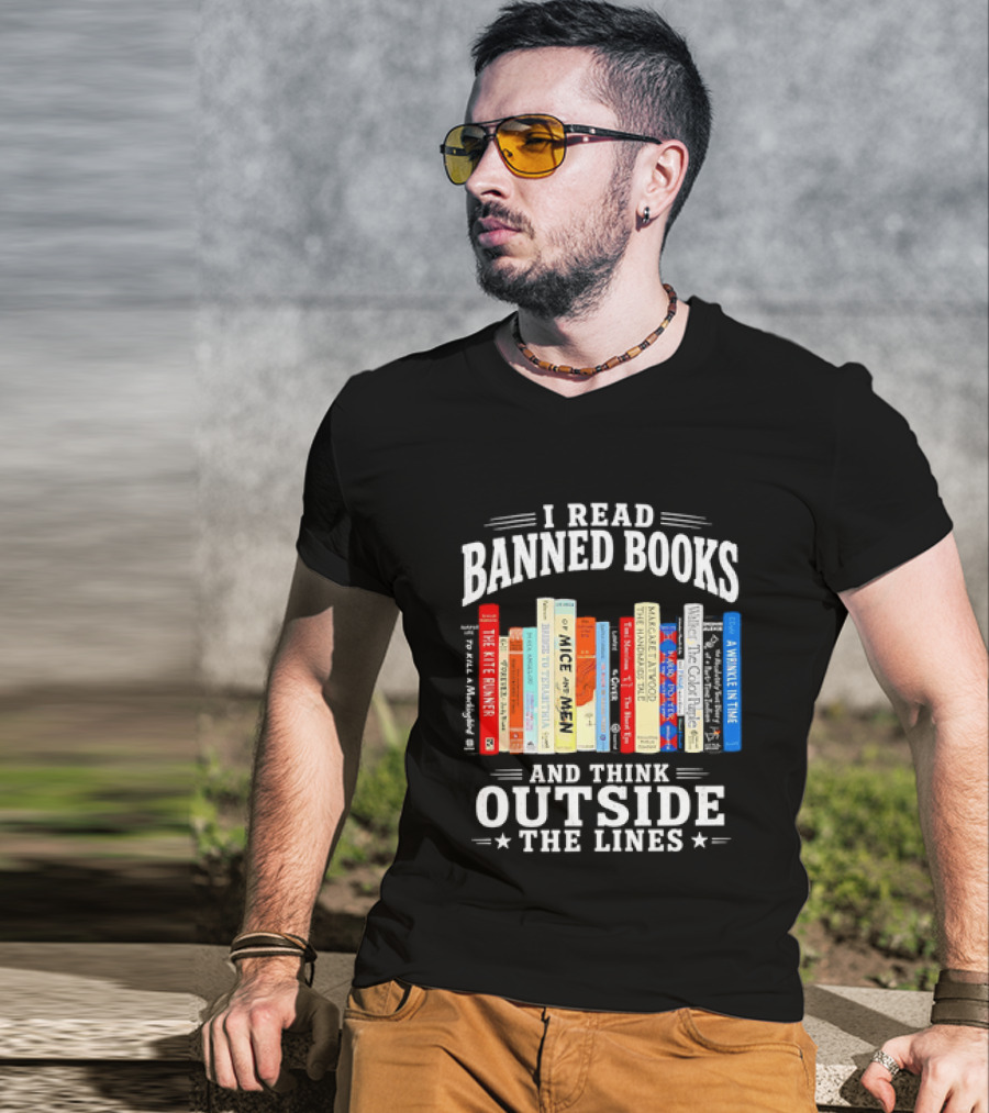 I Read Banned Books And Think Outside The Lines Book Titleshelves T-Shirt
