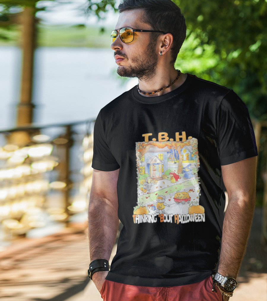 TBH Thinking 'Bout Halloween Animal Trick Or Treaters Fall Street Scene T-Shirt