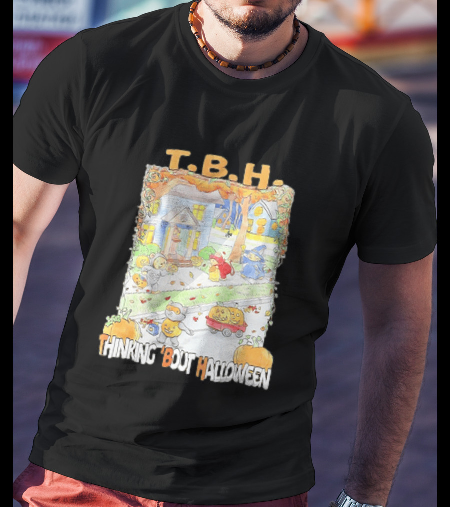 TBH Thinking 'Bout Halloween Animal Trick Or Treaters Fall Street Scene T-Shirt