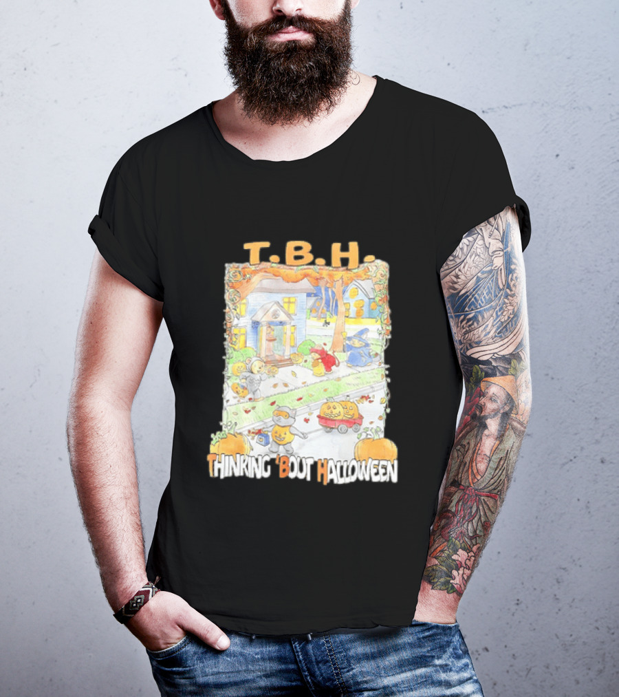 TBH Thinking 'Bout Halloween Animal Trick Or Treaters Fall Street Scene T-Shirt