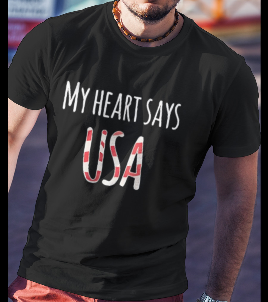 My Heart Says USA Red White Stripes T-Shirt