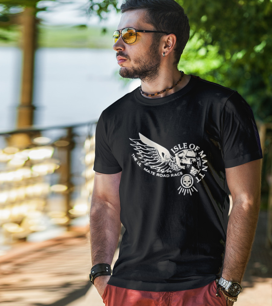 Isle Of Man TT Ultimate Road Race Skull Wing Motorcycle T-Shirt