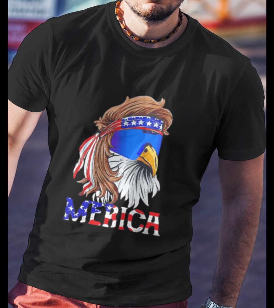Patriotic Merica Bald Eagle Mullet Sunglasses USA Flag T-Shirt