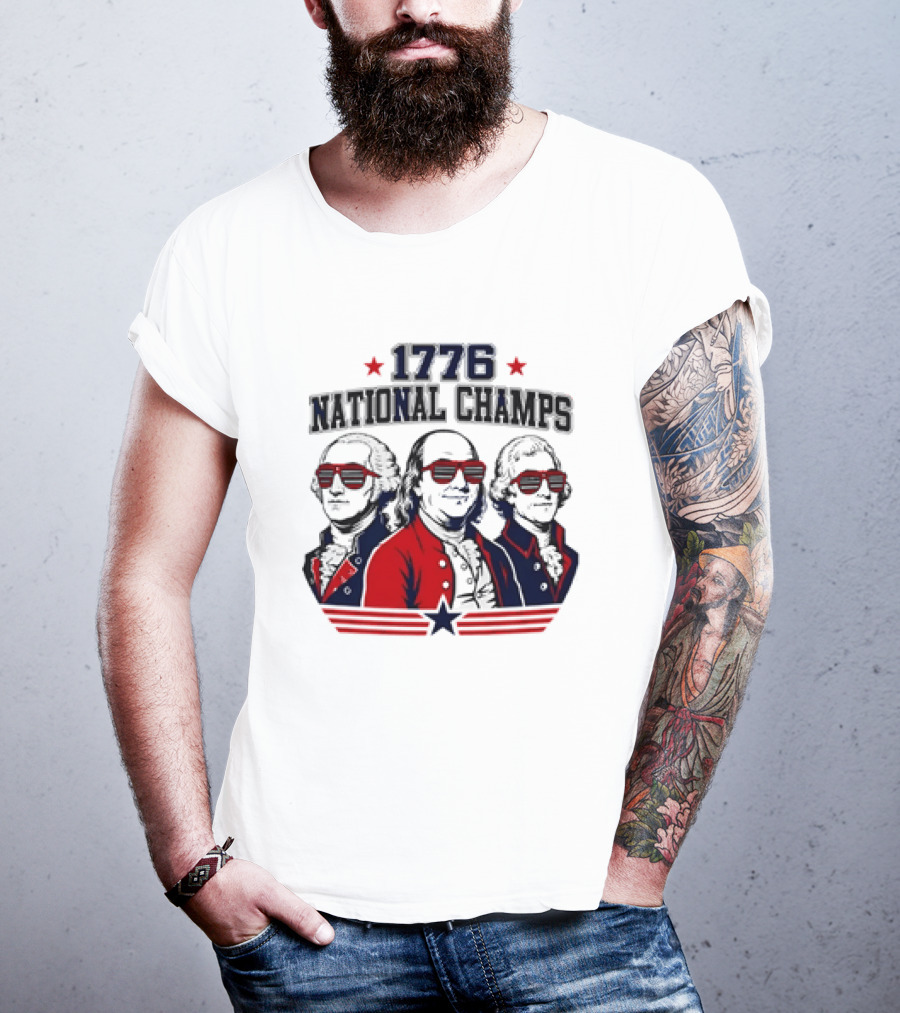 1776 National Champs Founding Fathers Red White Blue Sunglasses Stars T-Shirt