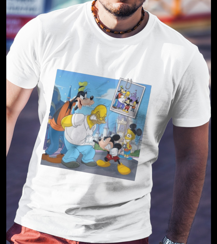 Disney World Homer With Mickey Goofy Bart Mashup By Richietoons T-Shirt