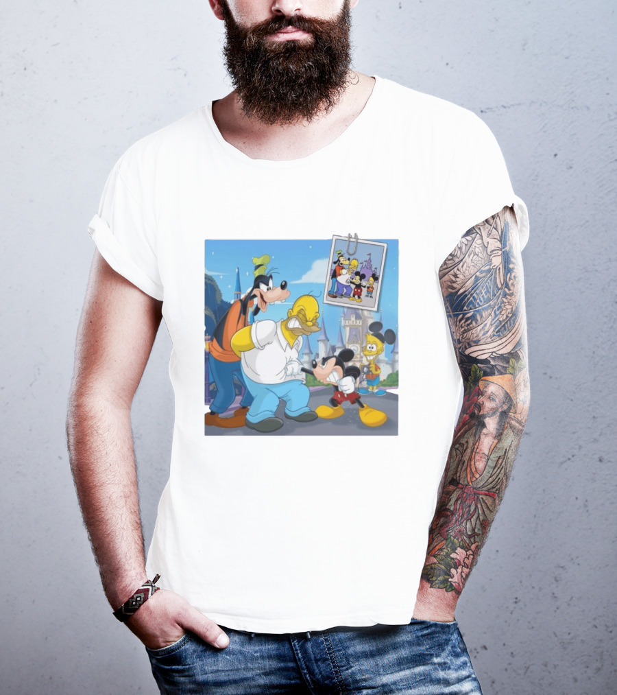 Disney World Homer With Mickey Goofy Bart Mashup By Richietoons T-Shirt