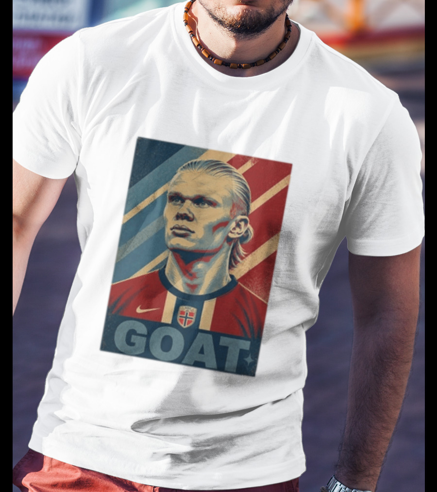 Erling Haaland G.O.A.T Norway Soccer Legend Iconic Red Blue Stripes T-Shirt