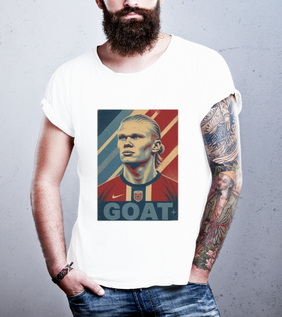 Erling Haaland G.O.A.T Norway Soccer Legend Iconic Red Blue Stripes T-Shirt