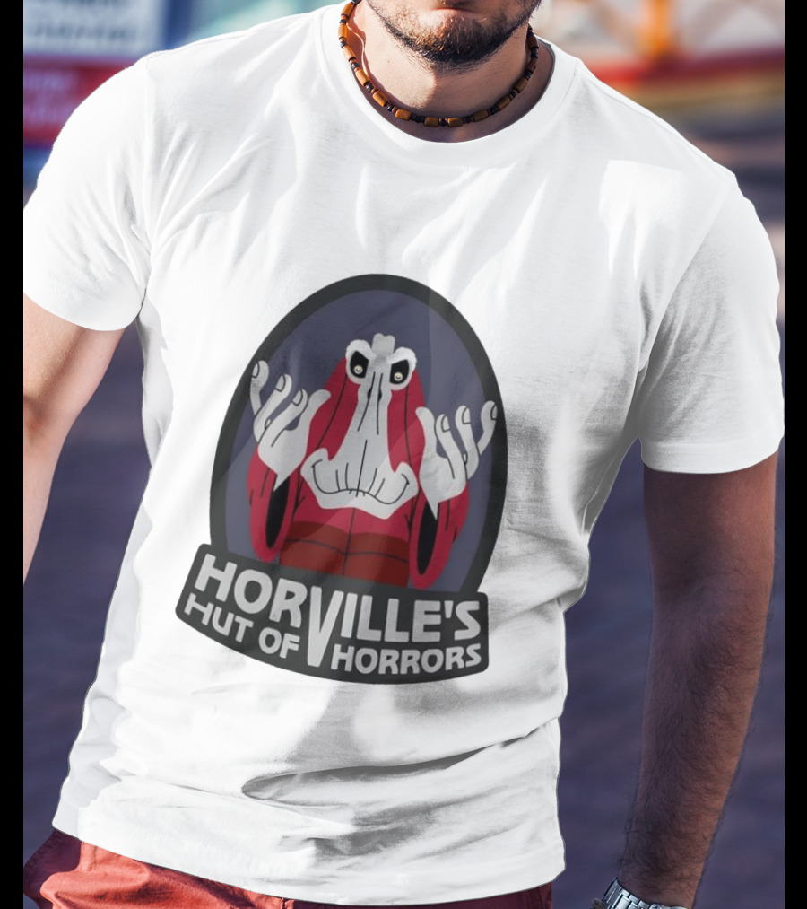 Horville's Hut Of Horrors Angry Red Clad Monster With Creepy Hands T-Shirt