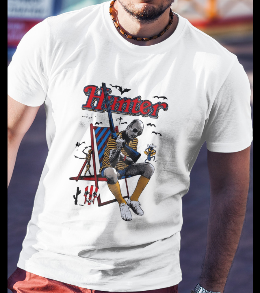 Hunter July 18 1937 February 20 2005 Man Holding Rifle Striped Chair Yellow Socks T-Shirt
