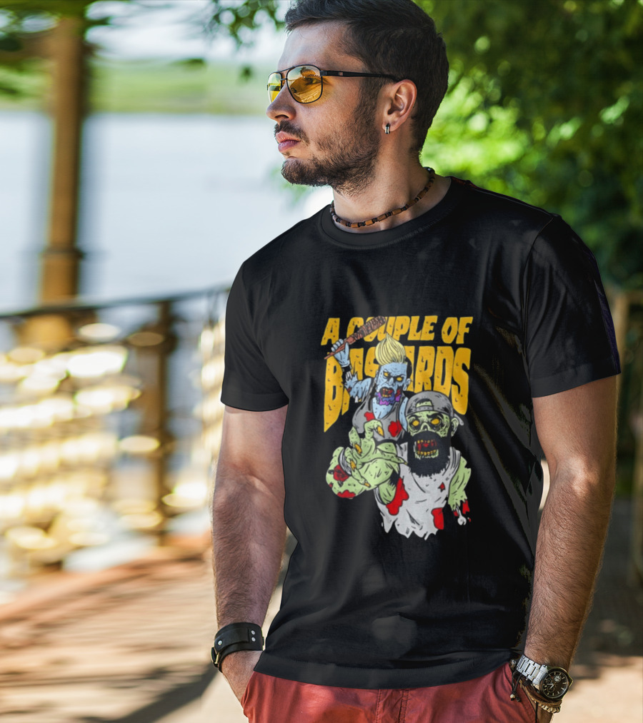 A Couple Of Bastards Zombie Cartoon With Baseball Bat And Beard T-Shirt