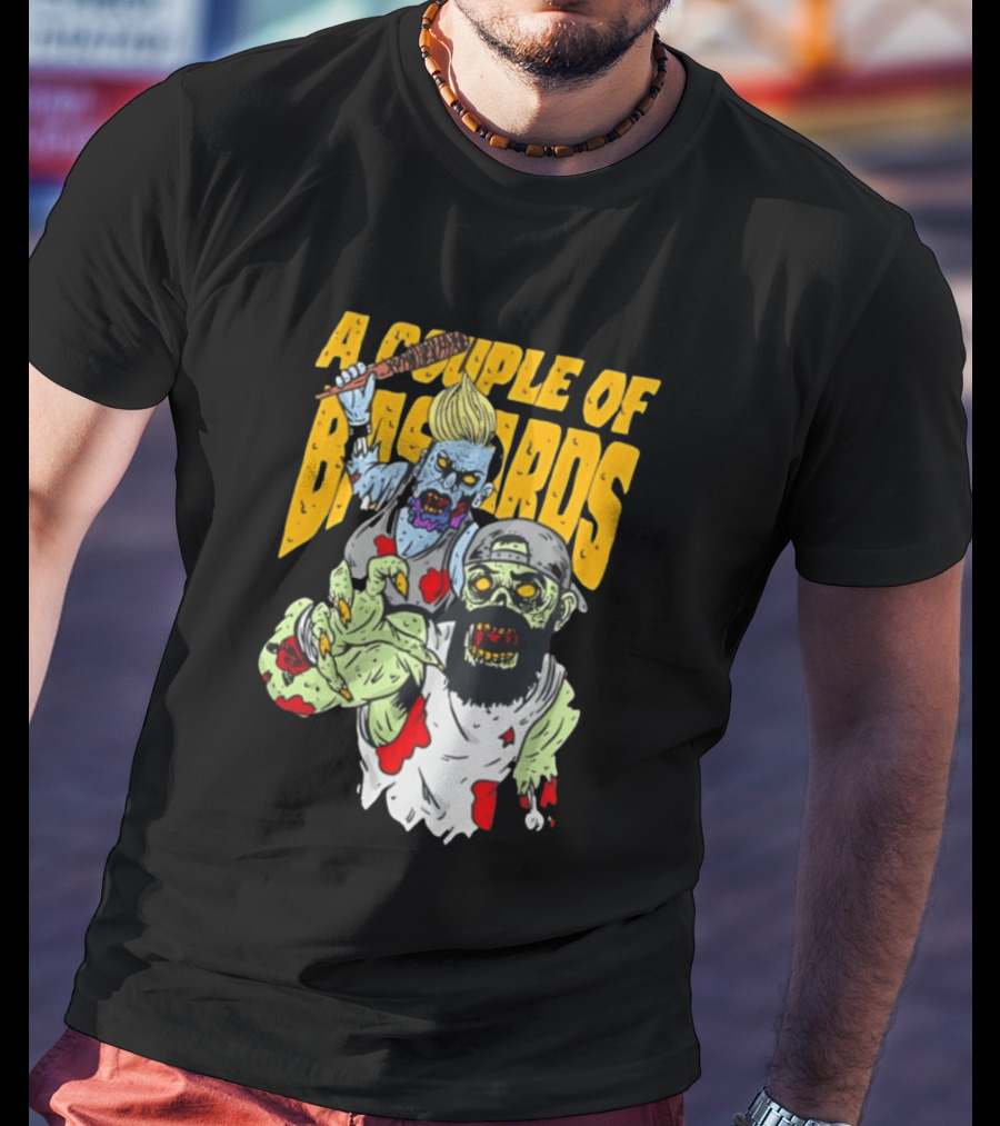 A Couple Of Bastards Zombie Cartoon With Baseball Bat And Beard T-Shirt