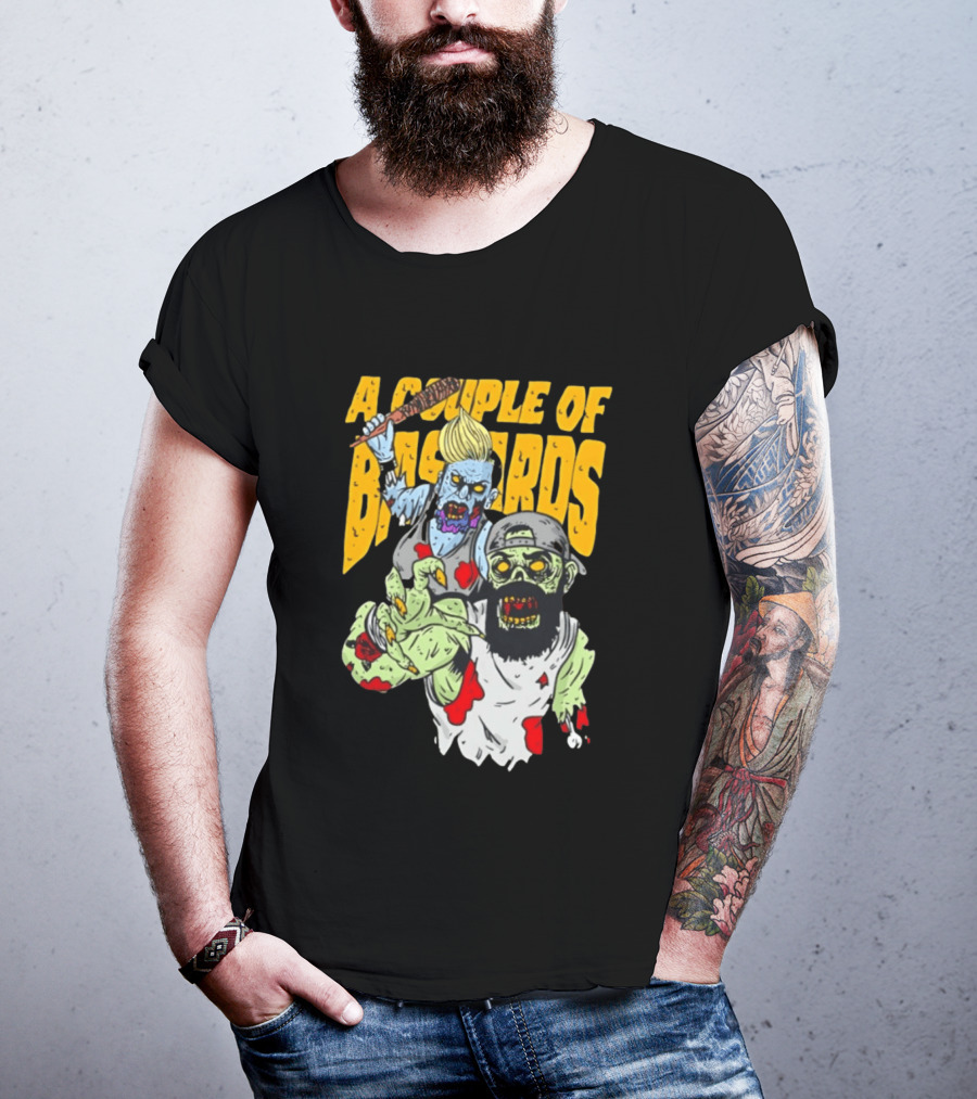 A Couple Of Bastards Zombie Cartoon With Baseball Bat And Beard T-Shirt