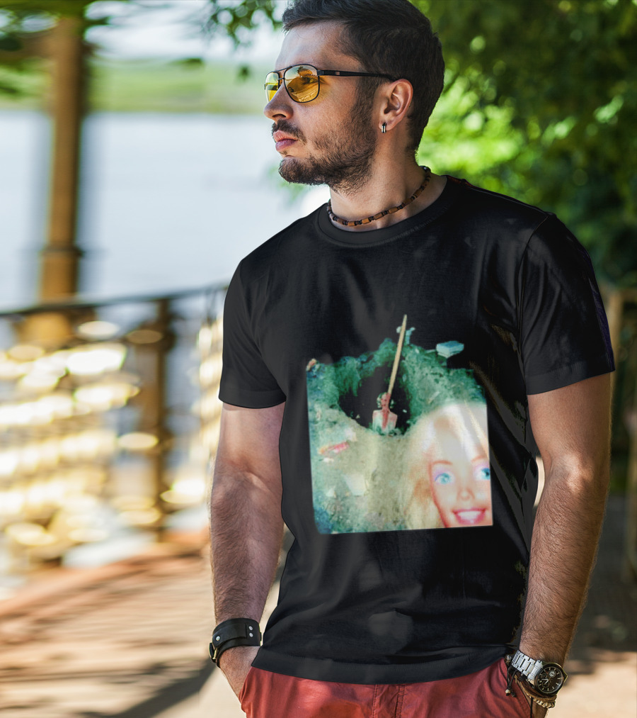 Barbie Doll Digging A Grave Shovel Surreal Scene T-Shirt
