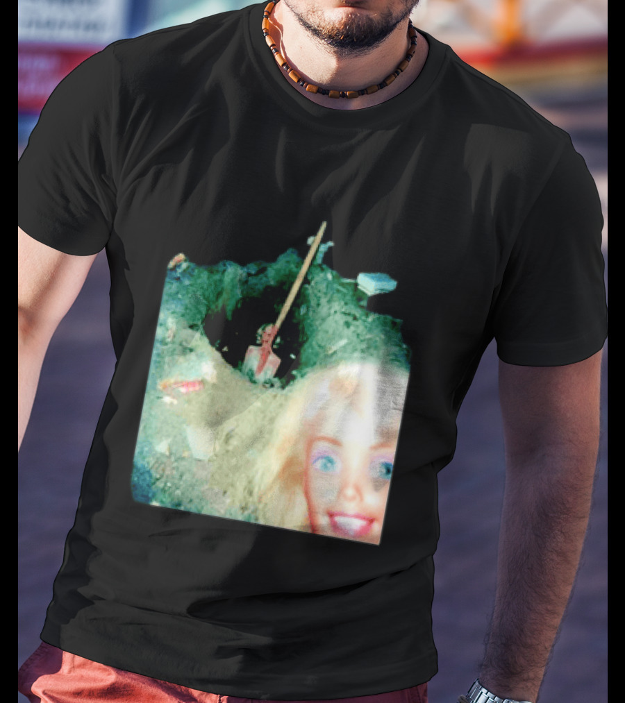 Barbie Doll Digging A Grave Shovel Surreal Scene T-Shirt