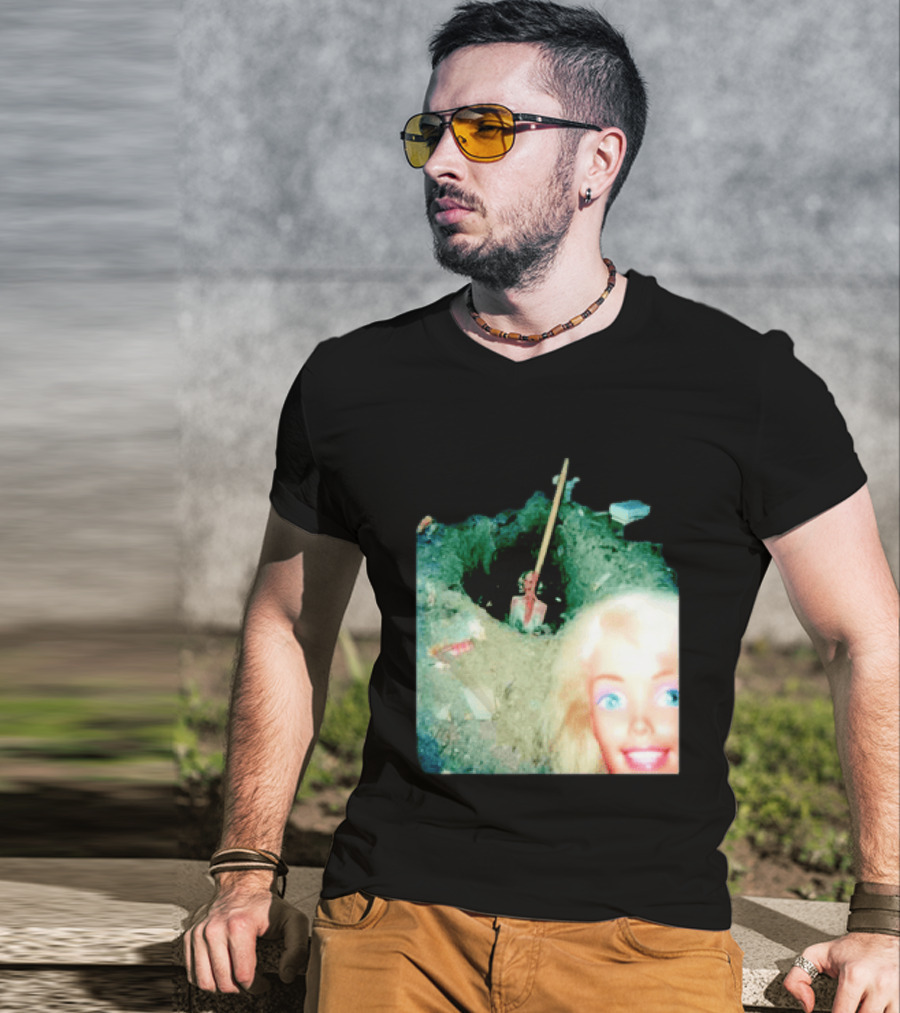 Barbie Doll Digging A Grave Shovel Surreal Scene T-Shirt