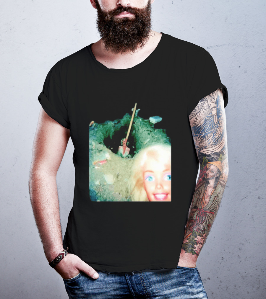Barbie Doll Digging A Grave Shovel Surreal Scene T-Shirt
