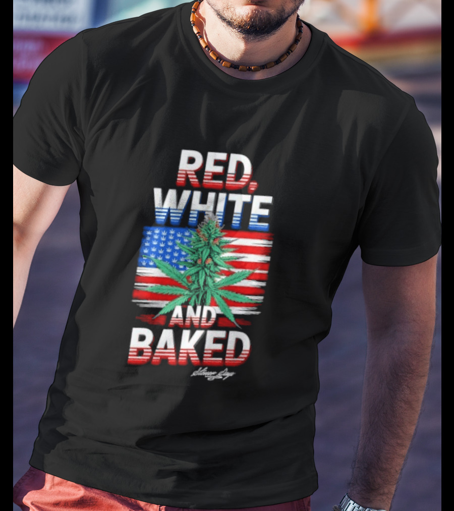 Cannabis Leaf Red White And Baked American Flag Stoner Days Fourth Of July T-Shirt
