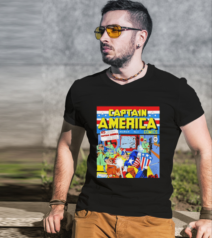 Captain America Comics March No 1 Smashing Thru Hitler Issue Cover 1941 T-Shirt