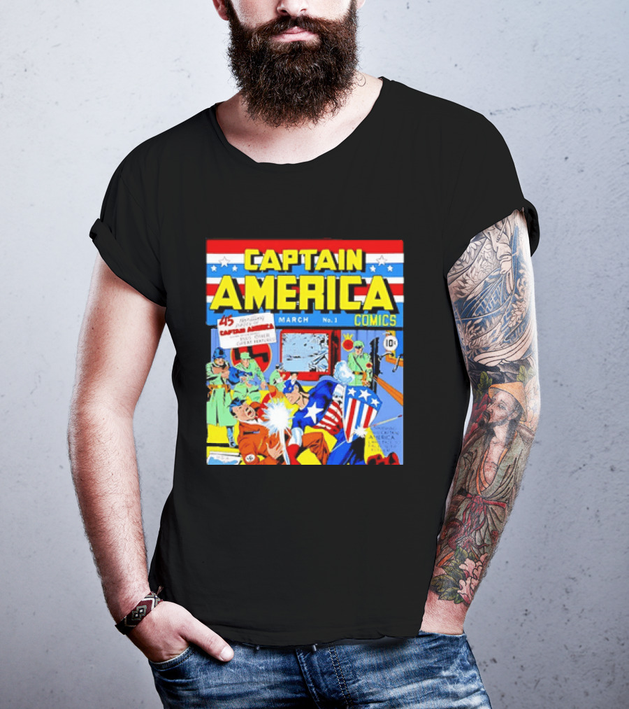 Captain America Comics March No 1 Smashing Thru Hitler Issue Cover 1941 T-Shirt