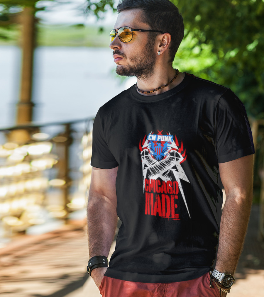 CM Punk Chicago Made WWE Wrestling Red And Blue Star T-Shirt