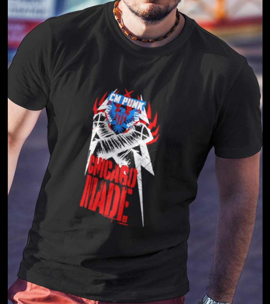 CM Punk Chicago Made WWE Wrestling Red And Blue Star T-Shirt