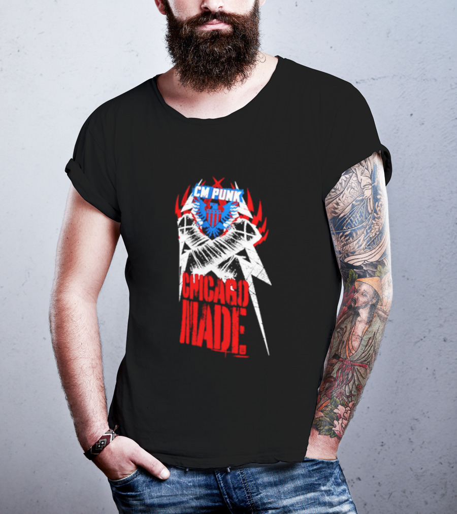 CM Punk Chicago Made WWE Wrestling Red And Blue Star T-Shirt